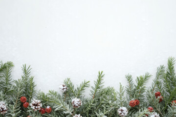 Frosted fir branches and pine needles bottom edge design