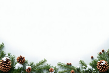 Winter nature foliage line with fir branches and cones
