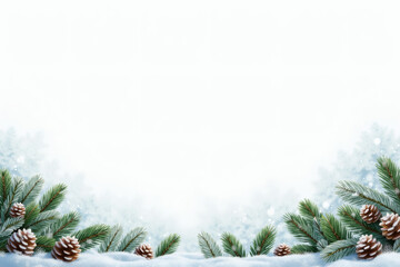 Winter foliage border with fir branches and pinecones