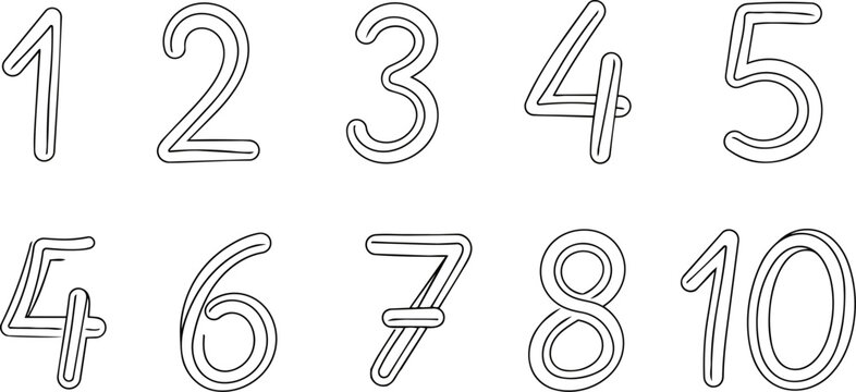 Hand-drawn outline numbers one to ten on white background.