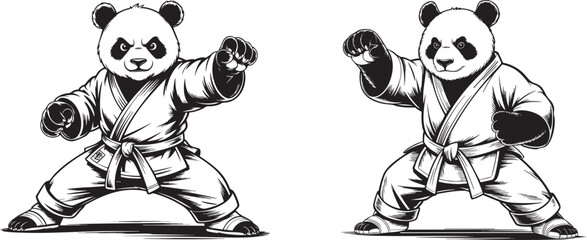 kung fu panda martial arts black and white character illustration