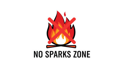 Simple graphic design illustrating a clear warning sign indicating a designated no sparks zone where open flames are strictly prohibited for safety reasons