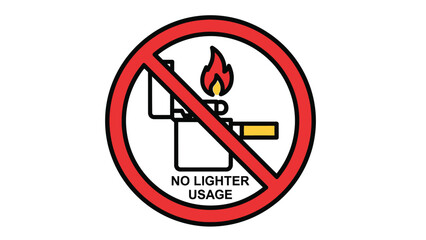 Prohibition sign illustrating that no lighter usage is permitted in this area clearly indicating a restriction against open flames and smoking accessories