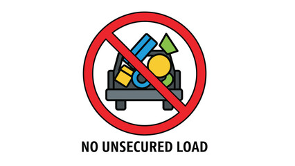 Prohibition sign clearly illustrating the regulation against transporting unsecured cargo or luggage in a vehicle trunk illustrating road safety requirements for drivers