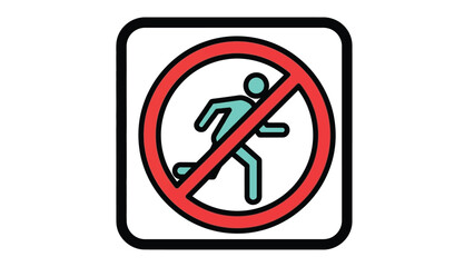 Clear graphic icon depicting a universal prohibition symbol layered over a stylized figure actively engaged in running, signifying absolutely no running allowed in this area or context.