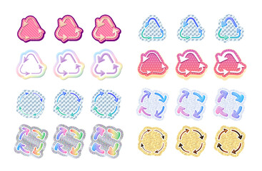 イラスト素材＿ホログラム風のステッカー風の矢印セット（三角と丸の矢印のループ記号）