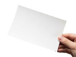 Obraz premium Hand holding blank paper isolated on transparent background
