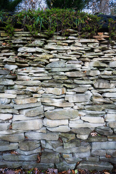 A hand-stacked rock wall in Ann Arbor, Michigan