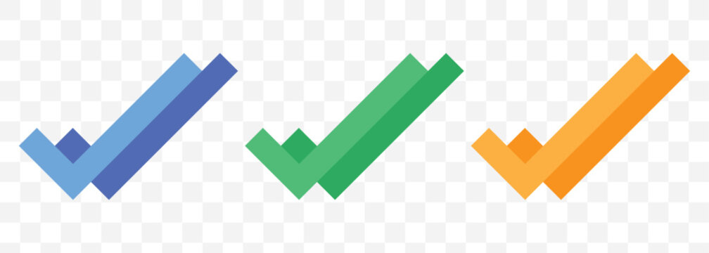 Double check mark icons in black and blue representing confirmation and verification. Double check icon tick symbol confirmation, approval, success icons. Check mark icon 