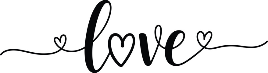 Handwritten love calligraphy lettering with hearts minimalist romantic typography design for wedding valentine decor isolated on white background © Itz Jisan