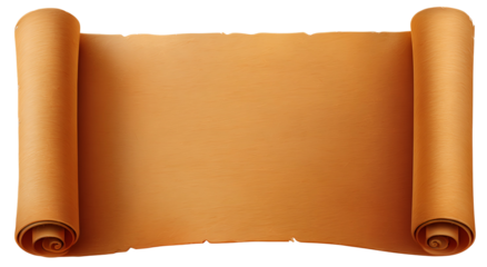 A rolled parchment scroll with empty space in the center, rendered in warm tones