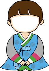 Obraz premium 한복입고 앉아있는 남자 어린이 얼굴합성