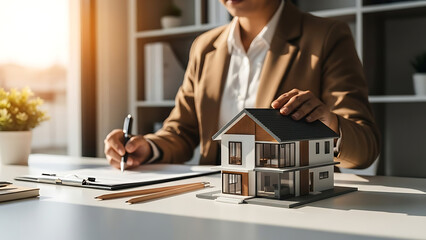 Businesswoman planning new home design in modern office