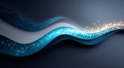Blue and white wave with a lot of sparkles. The wave is very long and it looks like it is moving