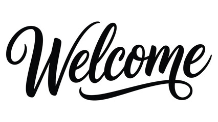 Welcome lettering typography design representing greeting invitation hospitality and friendly message concept in elegant handwritten script style isolated on white background © muhammad