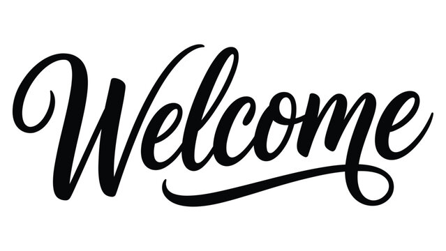 Welcome lettering typography design representing greeting invitation hospitality and friendly message concept in elegant handwritten script style isolated on white background - Powered by Adobe