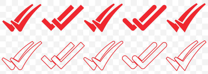 Red Double Check Mark Icons tick correct. double check mark icon. Green double checkmark icon, approval tick sign, PNG with transparent background. EPS 10.