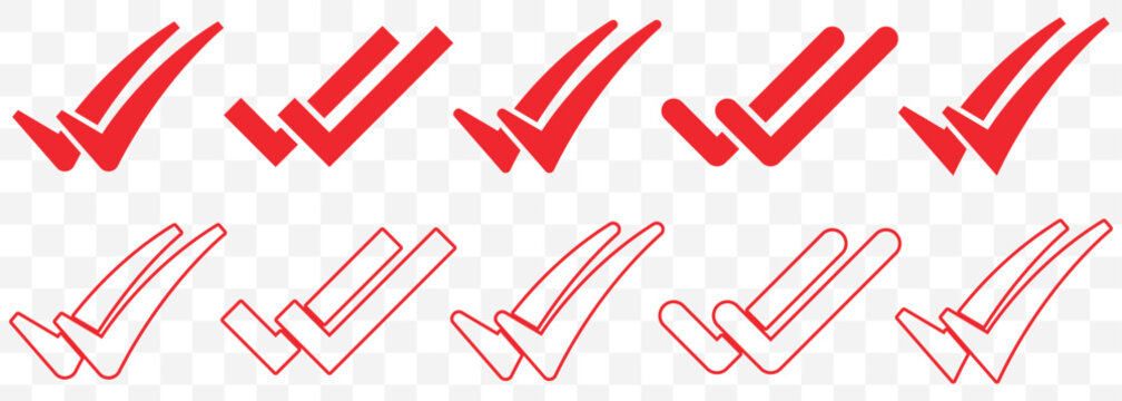 Red Double Check Mark Icons tick correct. double check mark icon. Green double checkmark icon, approval tick sign, PNG with transparent background. EPS 10.