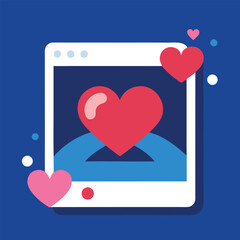 Romantic Polaroid photo frame with large red heart and social media style.