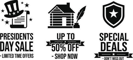 Presidents Day sale banners in flat graphic design style