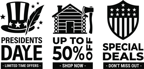 Presidents Day sale banners in flat graphic design style