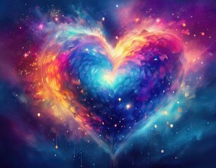 a vibrant and dynamic explosion of colors forming a heart shape