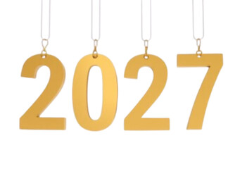 Golden hanging 2027 numbers in realistic 3D render design concept