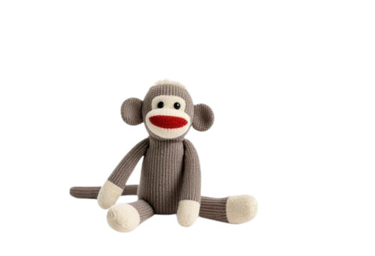 Classic handmade sock monkey stuffed animal toy for nostalgic decor charm