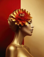 Portrait of pretty young woman with golden skin