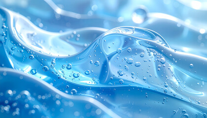 Abstract Blue Gel Waves with Bubbles and Light Reflections.