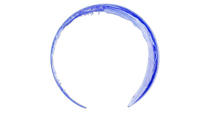 Isolated circular water shape with a gradient of blue hues resembling a crescent or a ring on a white background