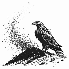 Fototapeta premium Black Raven Bird Engraving Illustration in Monochrome Style