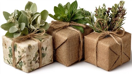 Rustic Presents with Natural Twine and Greenery, Decorative Gift Box Set