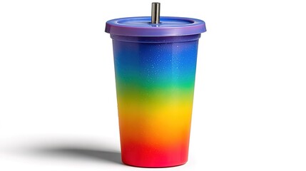 Gradient Colorful Plastic Tumbler with Straw for Cold Drink Beverage