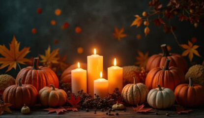 A group of bright orange Halloween pumpkins sitting in a pumpkin patch during the autumn harvest season