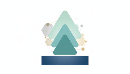 Abstract geometric tree logo with overlapping blue and green triangles, modern minimal style, hexagonal and circular elements in background, isolated on white