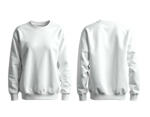 Two blank white crewneck sweatshirts, front and back view (1)