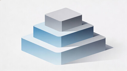 Minimalist geometric illustration featuring three stacked rectangular platforms with rounded edges, soft blue gradient shadows, and clean white background, evoking calm and modern design