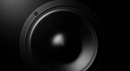 Close-Up of Black Speaker Driver Subwoofer Audio Equipment Sound System Listening Music Deep Bass Powerful Stereo Loudspeaker