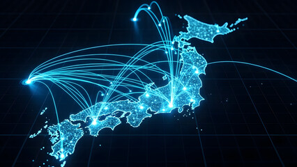 Global Network Connections Across Japan Digital Map Illustration.