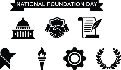 Foundation day icons for national celebration vector set