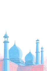 Soft pastel Ramadan Kareem background with mosque, crescent mood and copy space for banners and social media use.