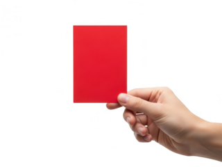 Hand holding red card isolated on transparent background