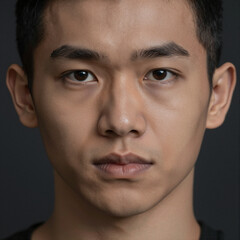Obraz premium High-Detail Portrait of a Southeast Asian Man with Focused Expression and Professional Lighting