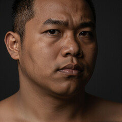 Obraz premium Portrait of a Pacific Islander Man with Thoughtful Expression and Dramatic Lighting