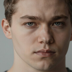 Obraz premium Realistic portrait of a Nordic young man with intense gaze, fine-art photography, detailed skin texture