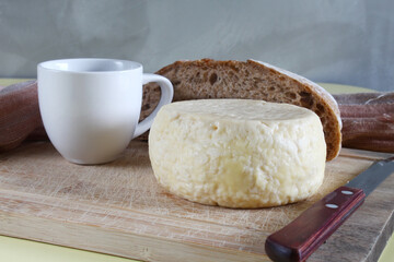 Minas cheese with cup of brazilian black coffee. Brazilian breakfast. 