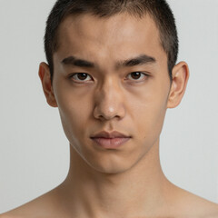 Obraz premium Modern minimalist portrait of a focused, mixed ethnicity young person with realistic skin texture