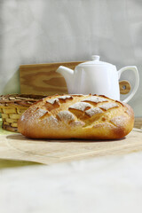 Brazilian breakfast with corn bread and black coffee. 
