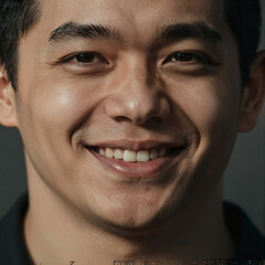 Fototapeta premium Close-up portrait of a joyful Mediterranean person with a bright smile and cinematic lighting
